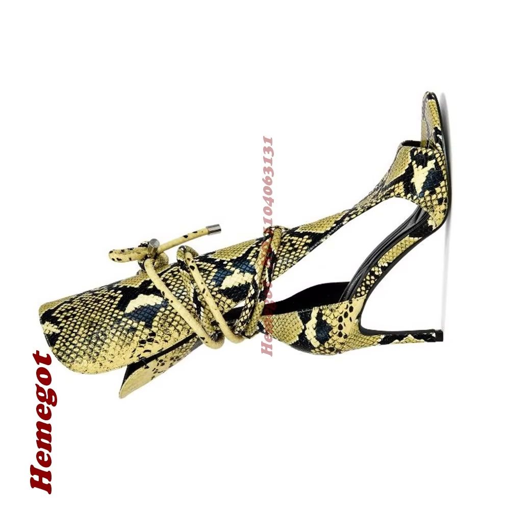 Women'S Shoes Yellow - 옐로우 스네이크 프린트 글래디에이터 샌들, 피프토