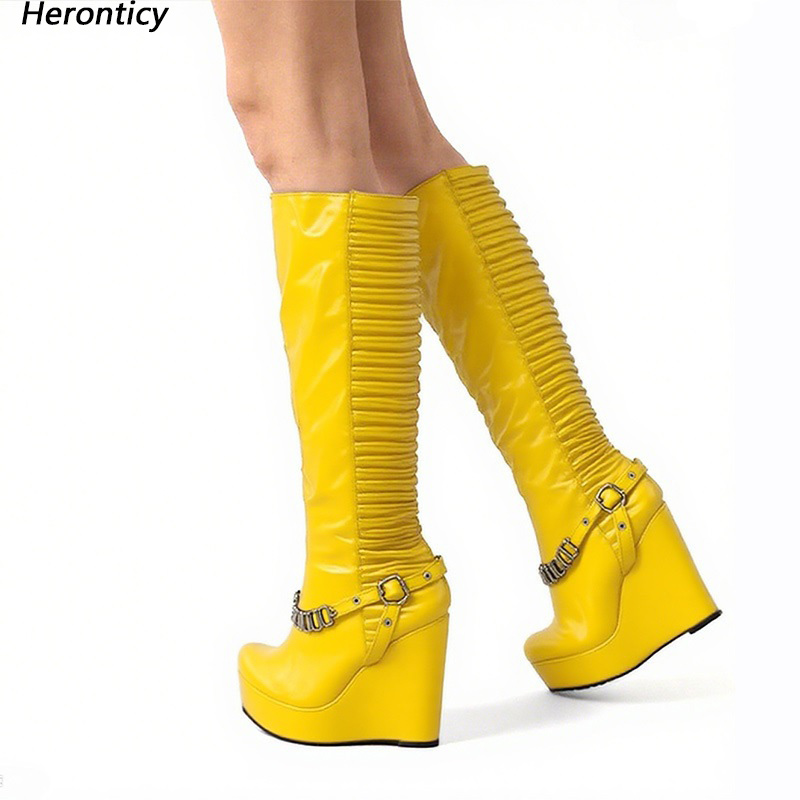 Women'S Shoes Yellow - Heronticy 수제 여성 겨울 무릎 부츠
