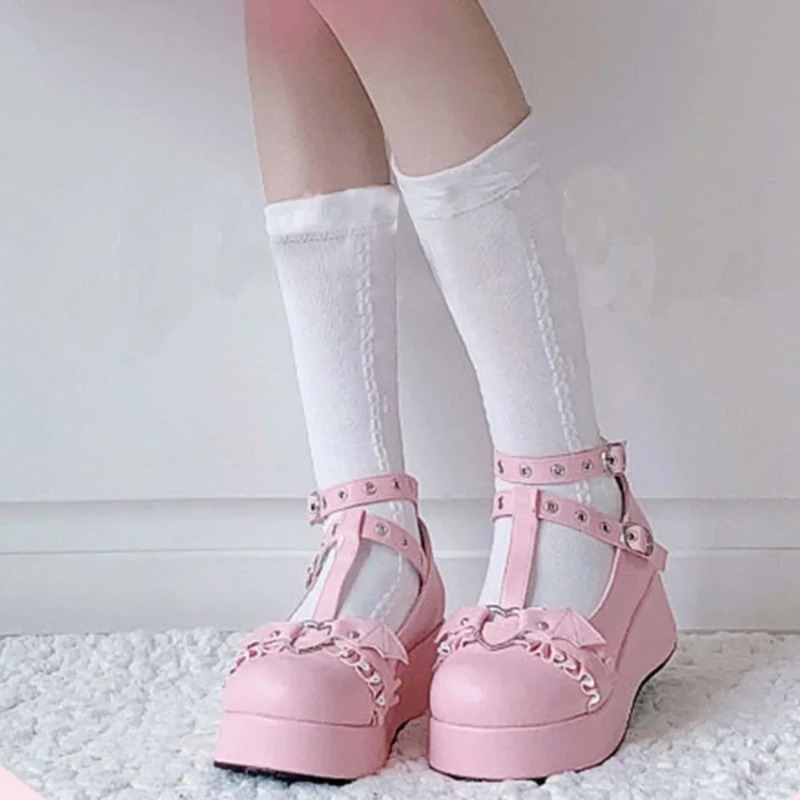 새로운 스위트 하트 버클 웨지 메리 제인 여성 핑크 티 - Women'S Shoes Popular 리뷰 및 가격