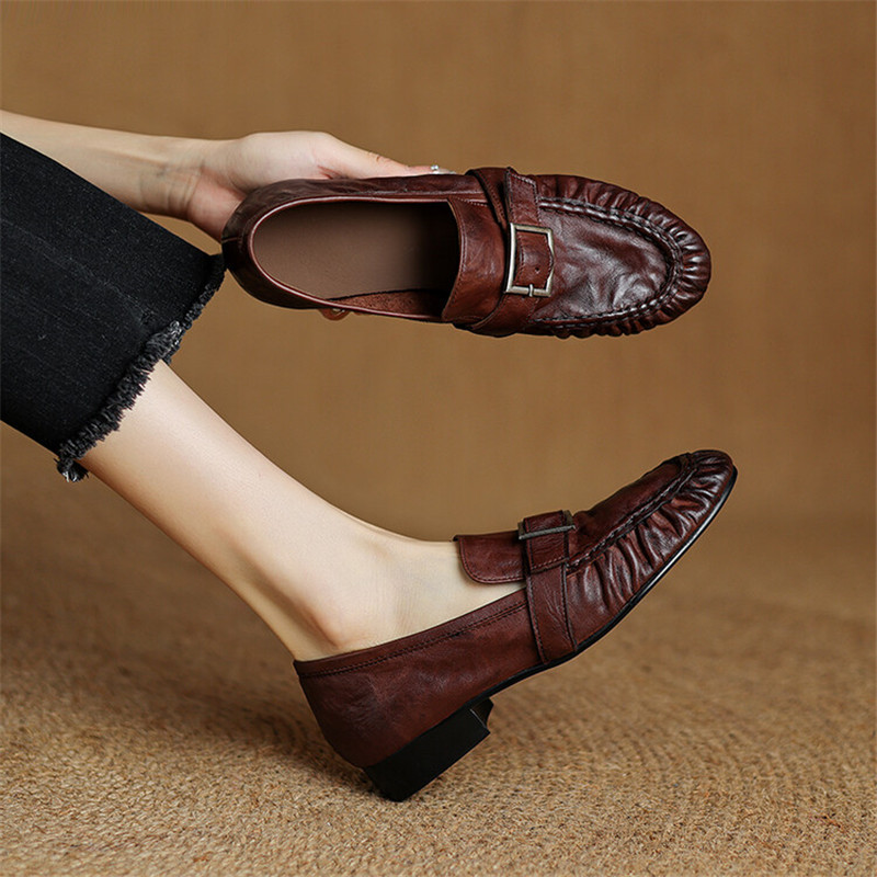 여성용 정품 가죽 펌프스, 여성용 주름진 라운드 토 슈 - Women'S Shoes Popular 리뷰 및 가격