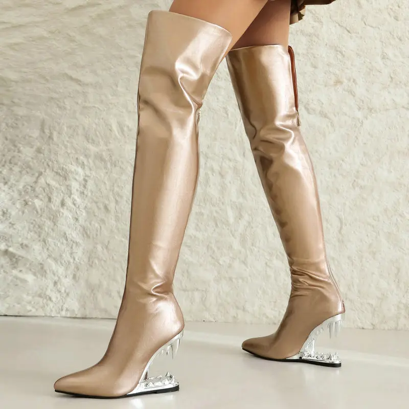 여성용 호랑이 이빨 상어 입 이빨 할로우 힐, 무릎 위 - Women'S Shoes Wide Width 리뷰 및 가격