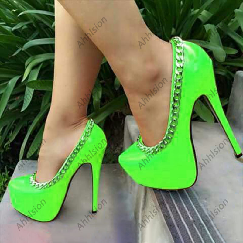 Ahhlsion 수제 여성용 봄 펌프스섹시한 체인 스틸 - Women'S Shoes Yellow 리뷰 및 가격