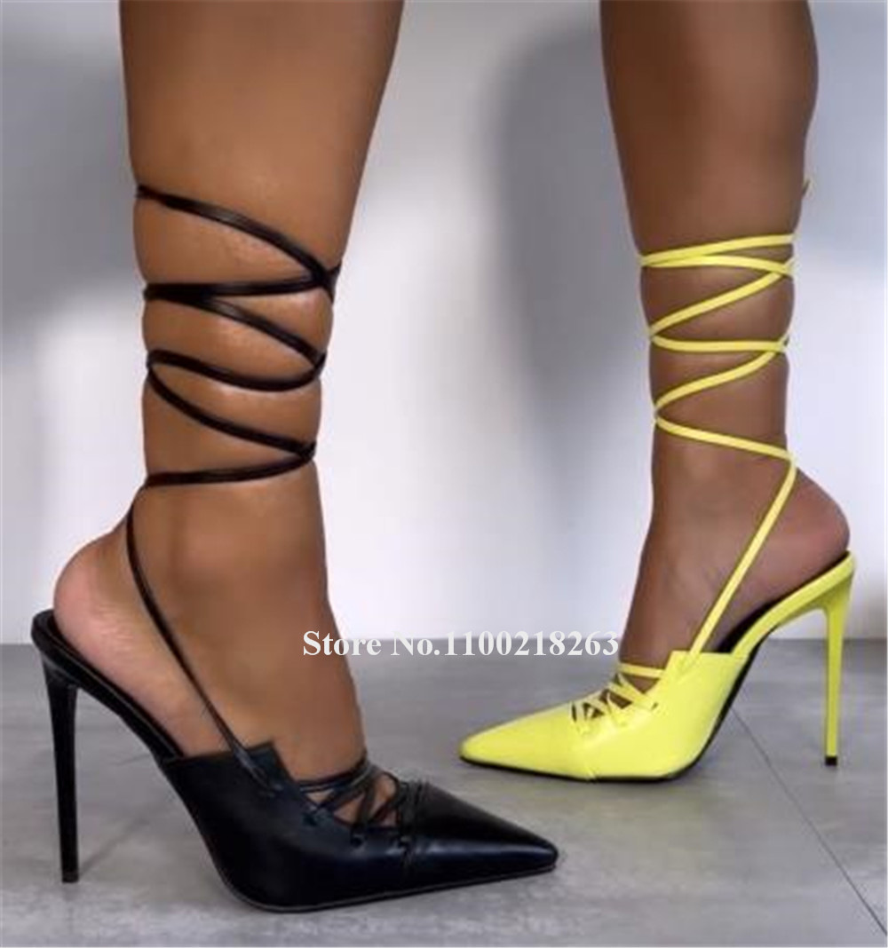 레이스업 얇은 굽 샌들 최신 포인티드 토 컷아웃 핑크  - Women'S Shoes Yellow 리뷰 및 가격